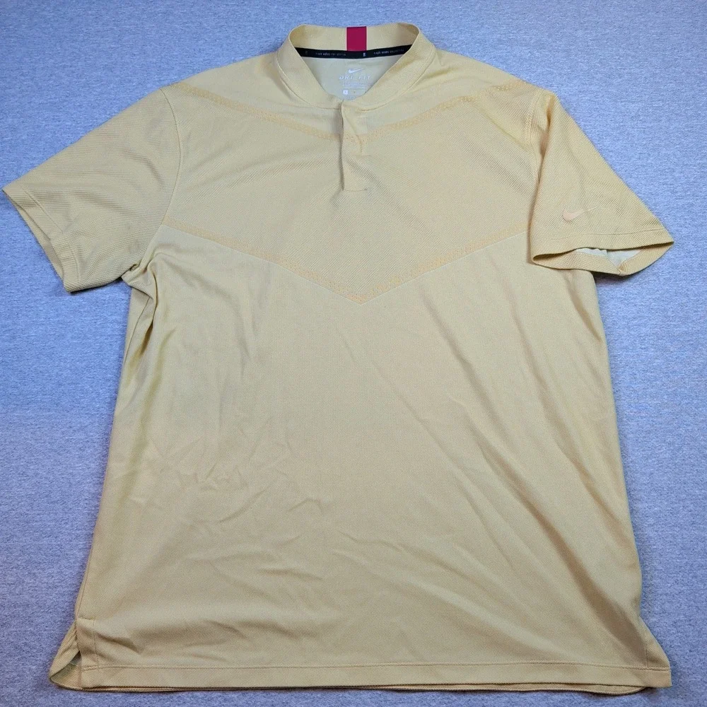 Nike Tiger Woods Dri-FIT Golf Polo Shirt Yellow Mens Large Blade Collar